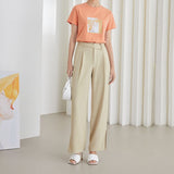 Kukombo Office Lady Drape Wide-leg Pants Women Summer 2022 Thin High-Waist Suit Pants Loose Hem Slit Casual Trousers