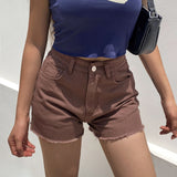 Kukombo Casual Solid Straight Shorts Women 2022 Fashion Brown Pocket High Waisted Bottoms Streetwear Ladies Sweet Harajuku Lady