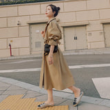 Christmas Gift New Spring Autumn Long Women Trench Coat Casual Double Breasted Belt Khaki Loose Coat Office Lady Outerwear Fashion