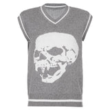Christmas Gift HEYounGIRL Harajuku Print Sleeveless Sweater Vest Women Autumn V Neck Preppy Style Knitted Jumpers Ladies Vintage Fashion Winter