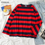 Christmas Gift Spring Fall Women Tshirts Oversize Stripe T Shirt Harajuku Long Sleeve Female T-shirts O-neck Casual Ladies Tshirt Baisc Tops