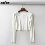 Christmas Gift Aproms Candy Color Ribbed Knitted Cardigan Women Autumn Winter Long Sleeve Basic Cropped Sweaters Female Casual Short Jumper Top