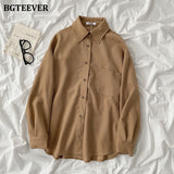 Christmas Gift BGTEEVER 2021 Spring New Chic Long Sleeve Women Blouses Tops Single-breasted One Pocket Loose Female Solid Shirts Blusas femme