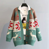 Christmas Gift Fashion Print Christmas Women Sweater Cardigan Winter New Loose Knitted Sweater V-neck Single Breasted Ladies Cardigans