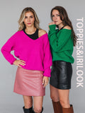 Christmas Gift 2021 Sexy Deep v-neck Sweater Off Shoulder Sweater Green White Knitted Tops Korean Winter Clothes
