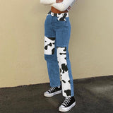 Kukombo Grey Patchwork Straight Mom Jeans Woman High Waist Pockets Boyfriend Classic Streetwear Black Pants Loose Denim