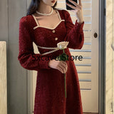 Christmas Gift Elegant Vintage White Dress Women 2021 Winter Fairy Midi Party Dress Evening Office Lady Design Outwear One Piece Dress Korean
