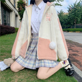 Kukombo Kawaii Zip Up Hoodies Soft Girl Fleece Bear Embroidery Sweatshirt Hooded Autumn Japan Style Casual Cute Clothes