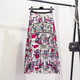 Christmas Gift Marwin New-Coming Summer Catroon Printing Women Skirts Mid-Calf Pleated Skirt European High Street Style Empire Summer Skirts