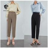 Christmas Gift FANSILANEN Casual Office Lady Black Suit Pants Women Elegant High Waist Trousers Spring Summer Pleated Straight Pants Female