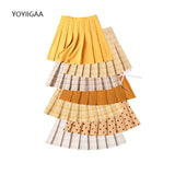 Christmas Gift Women Pleated Skirts Summer High Waist Ladies Dance Mini Skirt Harajuku Preppy Style Female Plaid Skirts Yellow Tennis Skirt