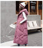 Christmas Gift Extra Long Vest Women Winter Hooded Warm Sleeveless Jackets Solid Bodywarmer Cotton Padded Gilet Long Femme