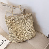 Kukombo Casual Hand-Woven Women's Shoulder Bags Bohemian Solid New Straw Beach Totes Lady Travel Handbag Weaving Shopping Bag Tote