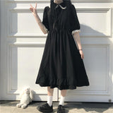 Kukombo Autumn Black Kawaii Lolita Style Dress Mori Girl Fairy Cute Lolita Peter Pan Collar Puff Sleeve Dress 2022 Fashion Women