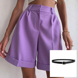 Christmas Gift Hirsionsan High Waist Shorts Women 2022 New Summer Casual Elegant Soft Pants with Sashes Loose Shorts with Pockets for Ladies