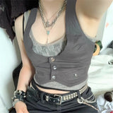 Kukombo  Jacket Vest Women Dark Academia Vintage Sleeveless Tank Top Fairycore Grunge Clothes Vintage Corset Y2K Coat New