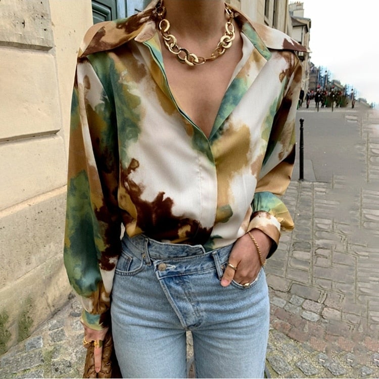 Christmas Gift  New 2021 Y2K Retro Autunm Blouses Shirts Vintage Printed Ink Style Korean Lady Fashionable Stylish Wild Tops BL66049