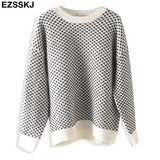 Christmas Gift oversize blue dot Sweater Pullovers Women winter autumn thick O-neck chic 2021 sweater long sleeve sweater top