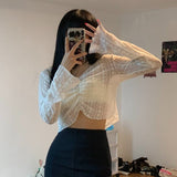 Christmas Gift Blouses Women Elegant Streetwear Chic Clothing Lace Design College Charm Temperament Summer Female V-Neck Classy Sun-proof Thin