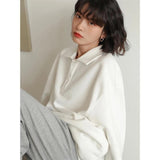 Kukombo Harajuku Polo collar White Hoodies Women 2021 Fashion Korean Style Casual Long Sleeve Sweatshirt Top Female Trendy Clothes