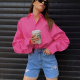 Kukombo Autumn Loose Pink Office Women Shirt 2022 Elegant Long Sleeve Fashion Blouses Cotton Streetwear Solid Shirts Top Female