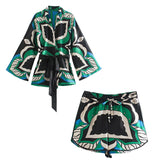 Kukombo 2022 Oversized Green Print Boho Women Shorts Sets Shirts Shorts Pants Three Pieces Fashion Suits Matching Sets 2022 Autumn