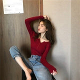 Christmas Gift Yiyiyouni Autumn Winter Basic Ribbed Knitted Sweaters Women Slim Long Sleeve Pullovers Female Casual Knitted Jumper Tops 2021