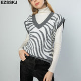 Christmas Gift highquality oversize thick cashmere Zebra sweater vest women 2021 autumn winter women female v-neck sweater top