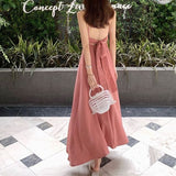 Kukombo Philosophy Women Summer Dress Sexy Spaghetti Strap Backless Back Belt Long Dress  Strapless Chiffon Dress Female Vestidos