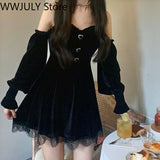 Graduation Gift Big Sale Gothic Black Velvet Dress Evening Party Long Sleeve Y2k Mini Dress Women Vintage Elegant One Piece Dress Korean 2023 Autumn