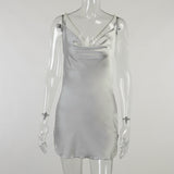 Kukombo Graduation Gift Big Sale Silk Strap Mini Dresses Backless Solid Color Criss Front Pearl Sexy Summer Party Sleeveless Dresses Clubwear