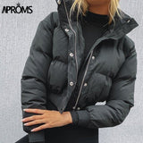 Christmas Gift Aproms Elegant Solid Color Cropped Puffer Jackets Women Winter Cotton Padded Soft Warm Coats Female High Fashion Outerwear 2021