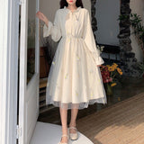 Kukombo Spring College Chiffon Long Sleeve Fairy Dress Party Green Dresses Kawaii Clothes Women Clothing Harajuku Korean Lace Fashion