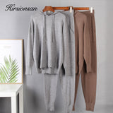 Christmas Gift Hirsionsan Cashmere Casual Two Piece Knitted Carrot Pants & Hooded Sweater Women Autumn Winter Sets Female Tracksuits Harem Pant