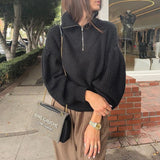 Christmas Gift Zipper Lantern Sleeve Oversize Black Sweaters Women High Street Style Solid Knit Pullovers Winter Clothes Turtleneck Top Y2k