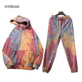 Christmas Gift Tie Dye Autumn Winter 2 Piece Set Women Hoodies Pants Printed Sportswear Suits Thicken Warm Ladies Girls Hoodie Sets Tracksuits