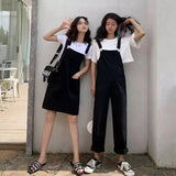 Kukombo Christmas Gift Woman's Denim Jumpsuits + Thin Sloppy Skirt Girlfriend Skirt Pure Black And Yellow Wild Korean Preppy Style 2023 Women Overalls