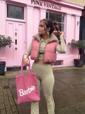 Christmas Gift Stylish Sweet Pink Double Wear Drawstring Cropped Vest Coat Women 2021 Fashion Stand Collar Zipper Waistcoat