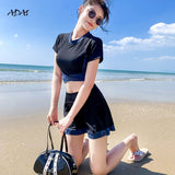 Kukombo Cute Women's Swimwear 2022 2 Piece Swimsuit With Skirt Sleeves Bandage Bow-Knot Bikini Patchwork Swimming Bathing Suit Beachwear