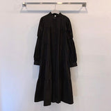 Kukombo Vestidos New Arrival Stand Collar Long Sleeve White Dress Women Solid Color A Line Vintage Dresses Korean Style 3c363