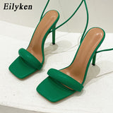 Christmas Gift Eilyken 2021 New Ankle Strap Green Women's High Heels Sandals Square toe Female Party Shoes Sandalias de mujer