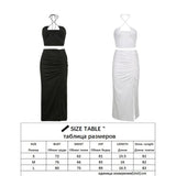 Kukombo Party Night Club Wear Women Set Summer Fashion Sexy Sleeveless Halter Crop Top Slim Long Drawstring Skirt With Slit