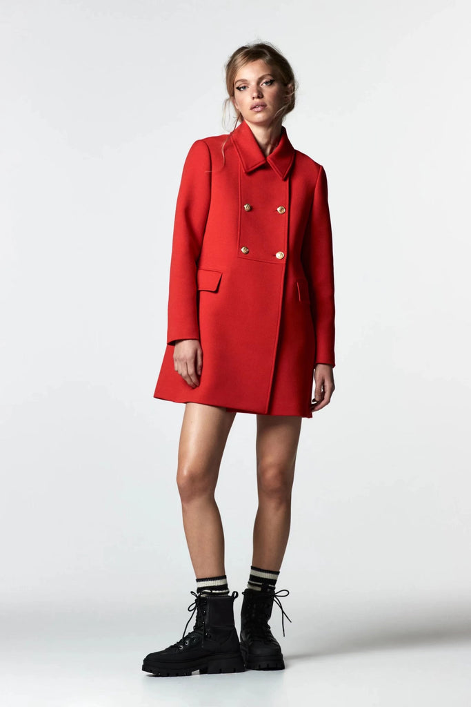 Kukombo Red Coat Women Buttoned Long Coats Woman Winter Korean Fashion Long Sleeve Overcoat Female Collared Coat Ladies