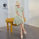 Christmas Gift FANSILANEN Short Sleeve Round Neck High Waist French Retro Floral Dress 2021 New Summer Fresh Puff Sleeve Skirt Women