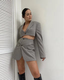 Kukombo Women Cropped Blazer Long Sleeve Shoulder Pads Office Coat Blazers Fashion Girl Wrap Spring Vintage Outerwear