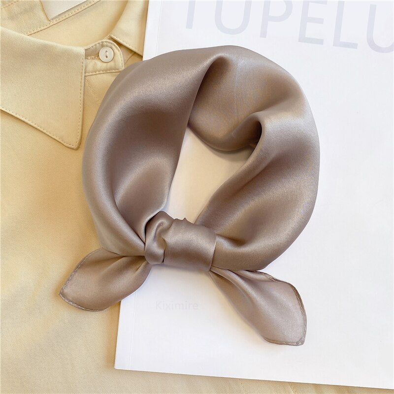 Christmas Gift Solid Natural Silk Square Scarf Women Small Neck Hairband Foulard High Quality Bandana Scarves Female Summer New Neckerchief