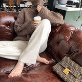 Christmas Gift 2022 new wool pants women's autumn and winter straight pants wool cashmere pants wide leg pants high waist suspender casual pant