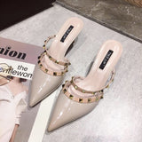 Kukombo 2022 Women Rivets Shoes Summer Mules Slippers High Heels Sandals Rivets Pointed Toe Thin Heels Outside Slippers Talon Femme