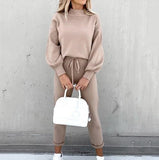 Christmas Gift Casual Solid Sweatshirt Suit Women Autumn Turtleneck Pullover and Pencil Pants Winter Plus Size Female Tracksuit 2 Piece Sets