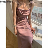 Kukombo 2022 Elegant Chic Slash Neck Sleeveless Women Solid Dress Summer New Spaghetti Strap Lace-up Slim Waist Ladies Vestidos